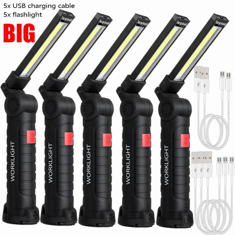 Portable COB LED Flashlight – USB Rechargeable Magnetic Work & Camping Lantern